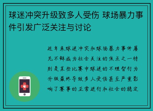 球迷冲突升级致多人受伤 球场暴力事件引发广泛关注与讨论
